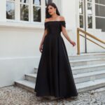 Vestido Kallina Zibeline Ombro Ombro com Saia Rodada - Preto