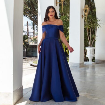 Vestido Kallina Zibeline Ombro Ombro com Saia Rodada - Royal