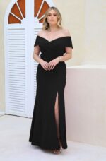 Vestido Hallie Alfaiataria Ombro A Ombro e Saia Fenda - Preto