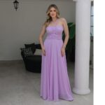 Vestido Remi Chiffon Busto Franzido e Saia Rodada - Lavanda