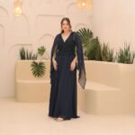 Vestido Regina Chiffon Busto Renda Manga  Saia Rodada - Marinho