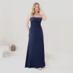 Vestido Esmeral Alfaiataria Prega Frontal e Saia Evasê - Marinho