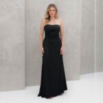 Vestido Esmeral Alfaiataria Prega Frontal e Saia Evasê - Preto