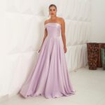 Vestido Fatima Cetim, Um Ombro, Prega Frontal e Saia Rodada - Lavanda