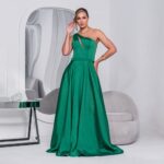 Vestido Alette Zibeline Um Ombro e Saia Rodada - Verde