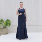 Vestido Rory Paris Busto com Tule Saia Fenda - Marinho