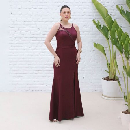 Vestido Rory Paris Busto com Tule Saia Fenda - Marsala