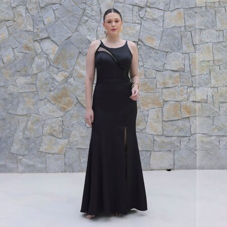 Vestido Rory Paris Busto com Tule Saia Fenda - Preto