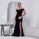 Vestido Solandra Ombro Ombro  Paris Saia Fenda - Preto