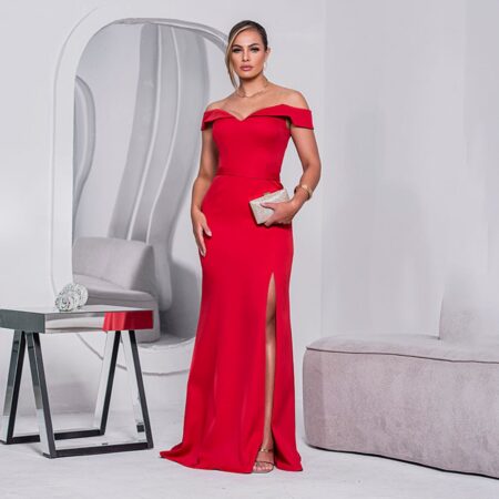 Vestido Solandra Ombro Ombro  Paris Saia Fenda - Vermelho