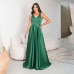 Vestido Millie Cetim Amanda Regata e Saia Rodada - Verde