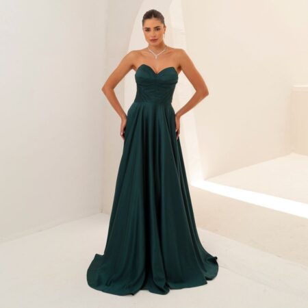 Vestido Jessica Cetim Tqc, Busto Prega e Saia Rodada - Musgo