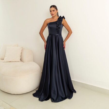 Vestido Melissa Amanda Um Ombro com Saia Rodada - Marinho