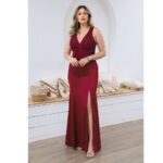 Vestido Fatima Bordado Alfaiataria e Saia Fenda - Marsala