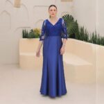 Vestido Genevi Zibeline Busto e Manga Bordada e Saia Sereia - Royal