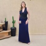 Vestido Julina Busto Bordado Regata Saia Cetim Evasê - Marinho