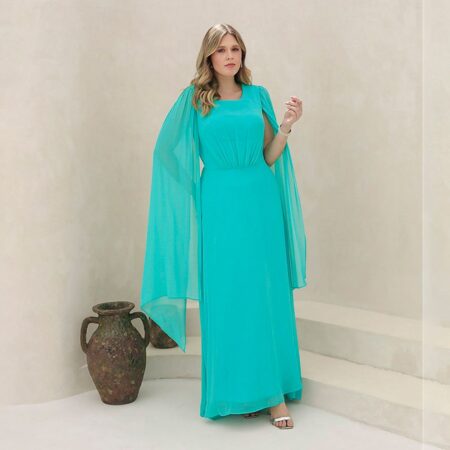 Vestido Danille Chiffon Busto Franzido, Capa e Saia Levemente Rodada - Verde
