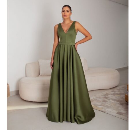 Vestido Mara Zibeline Regata Saia Rodada - Oliva