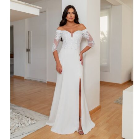 Vestido Noiva Elsie Tqc Manga Saia Fenda - Branco
