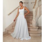 Vestido Ailani Noiva Alfaiataria, Pala Bordada e Saia Rodada - Branco