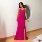 Vestido Margot Renda Busto Alfaiataria Saia Fenda - Pink