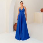 Vestido Abby Cetim Busto Prega e Saia Rodada - Royal