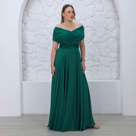 Vestido Denisy Chiffon Ombro A Ombro com Saia Rodada - Musgo