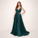 Vestido Alessia Cetim com Brilho, Barbatana Frontal e Costas Cruzadas - Musgo