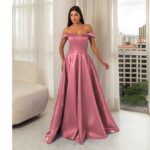 Vestido Nalani Zibeline Shine Ombro Ombro Saia Rodada - Rose