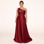 Vestido Saige Amanda Um Ombro Saia Rodada - Marsala