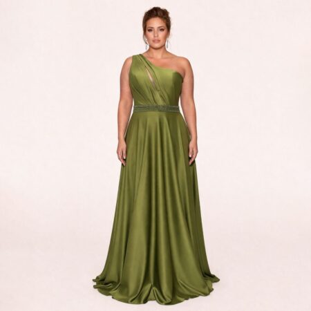 Vestido Saige Amanda Um Ombro Saia Rodada - Oliva