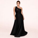 Vestido Saige Amanda Um Ombro Saia Rodada - Preto