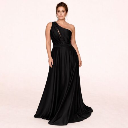 Vestido Saige Amanda Um Ombro Saia Rodada - Preto
