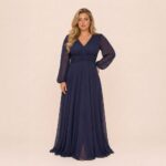 Vestido Leia Chiffon Detalhe Franzido Frontal, Manga e Saia Rodada - Marinho