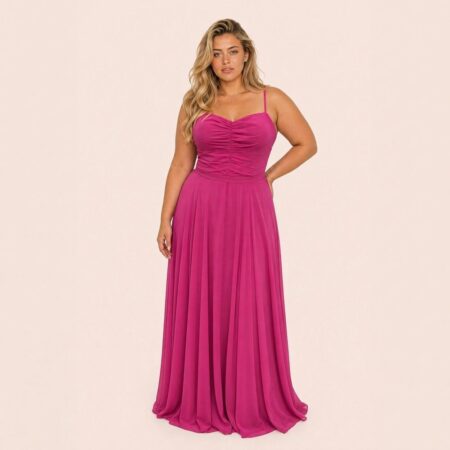 Vestido Astrid Chiffon Franzido com Saia Rodada - Fuchsia