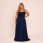 Vestido Astrid Chiffon Franzido com Saia Rodada - Marinho