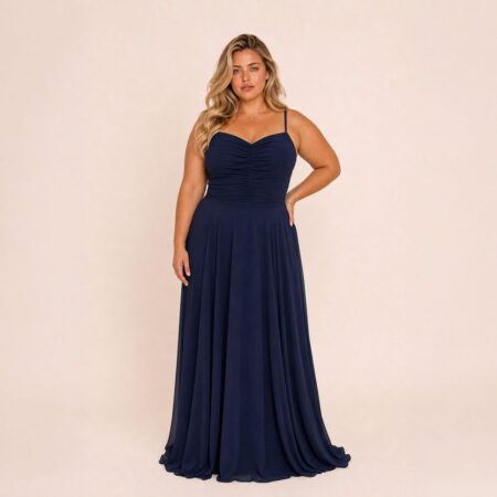 Vestido Astrid Chiffon Franzido com Saia Rodada - Marinho