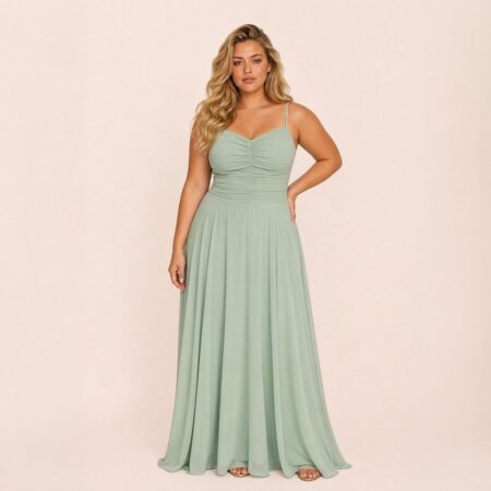 Vestido Astrid Chiffon Franzido com Saia Rodada - Menta