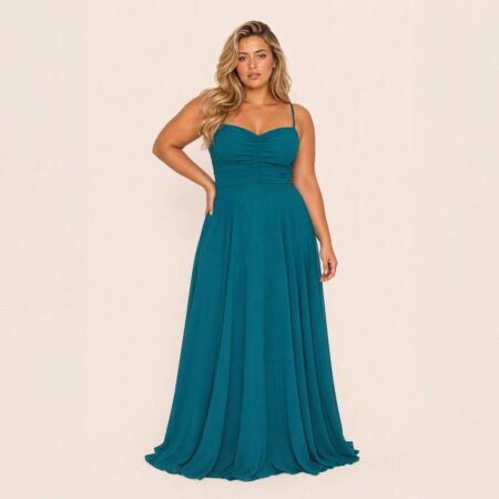 Vestido Astrid Chiffon Franzido com Saia Rodada - Verde