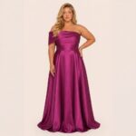Vestido Katie Zibeline Um Ombro  Saia Rodada - Fuchsia