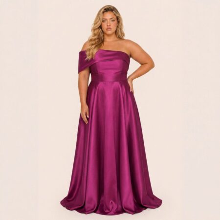 Vestido Katie Zibeline Um Ombro  Saia Rodada - Fuchsia