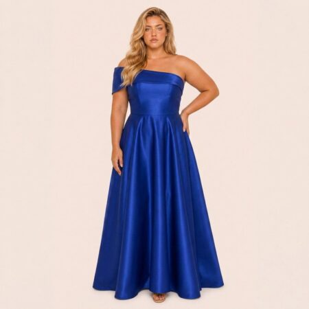 Vestido Katie Zibeline Um Ombro  Saia Rodada - Marinho