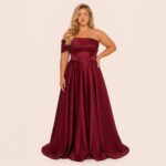 Vestido Katie Zibeline Um Ombro  Saia Rodada - Marsala