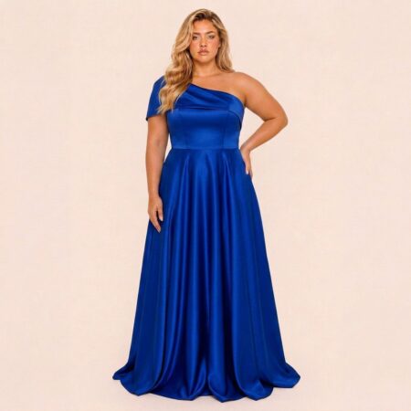 Vestido Katie Zibeline Um Ombro  Saia Rodada - Royal