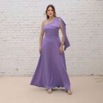 Vestido Abby Alfaiataria Um Ombro Detalhe Laço Ombro Saia Evase - Lilas