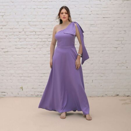 Vestido Abby Alfaiataria Um Ombro Detalhe Laço Ombro Saia Evase - Lilas