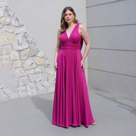 Vestido Cassidy Crepe Ggt, Franzido Frontal e Detalhe Costas - Fuchsia
