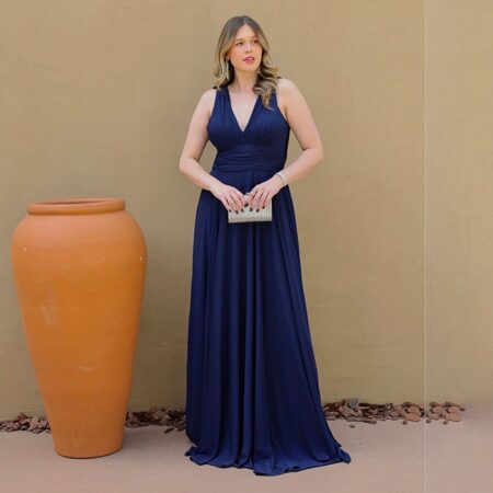 Vestido Cassidy Crepe Ggt, Franzido Frontal e Detalhe Costas - Marinho