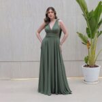 Vestido Cassidy Crepe Ggt, Franzido Frontal e Detalhe Costas - Oliva