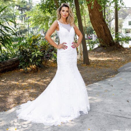 Vestido Kaia Noiva Renda Floral e Saia Sereia - Branco
